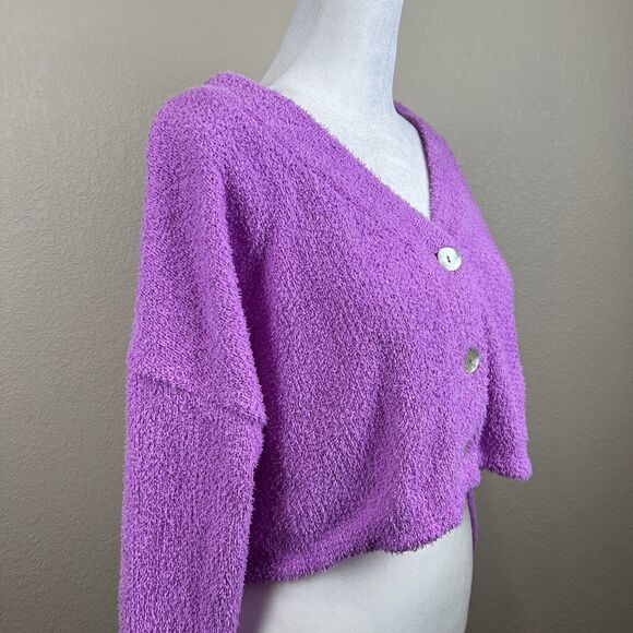 Wild Sable Cardigan Women’s‎ Medium Purple Button Front V-Neck Crop Top - Picture 2 of 14